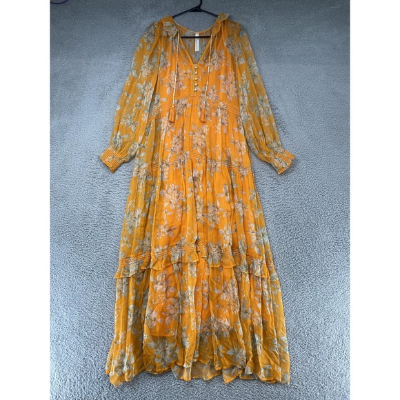 Anthropologie Dresses & Skirts - Anthropologie Dress Womens Small Floral Hi-Low‎ Maxi Boho Ruffle Lined Yellow